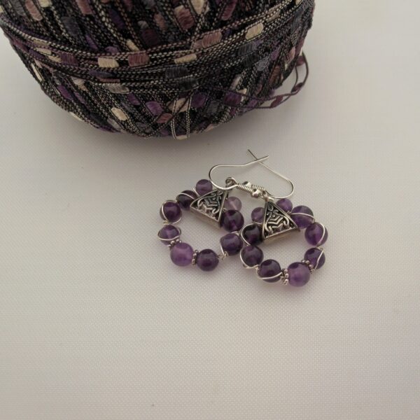Purple Amethyst Earrings, Celtic Style