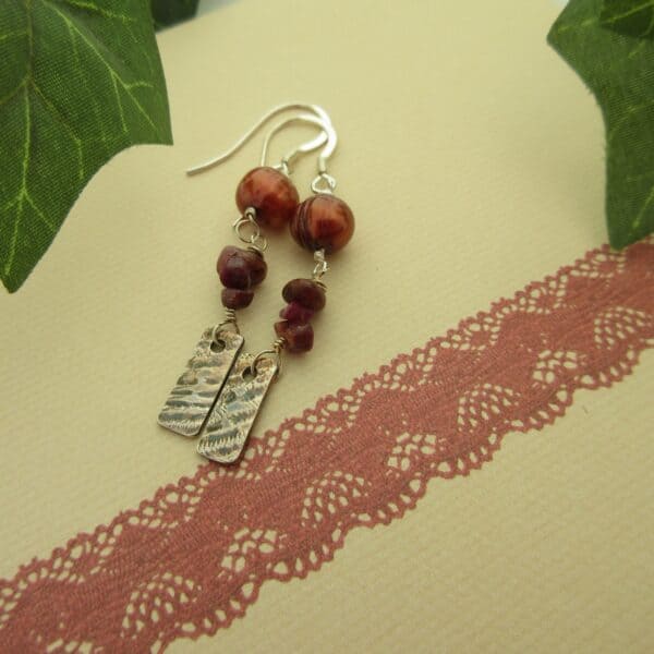 Handcrafted Silver Earrings with Ruby and Pearls