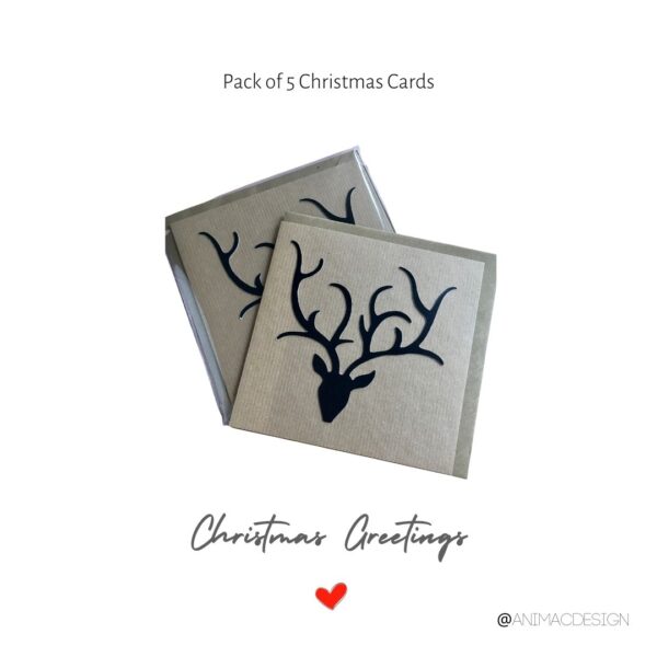 Stags-Head-Christmas-Cards-Black-on-Kraft-by-AniMac-Design