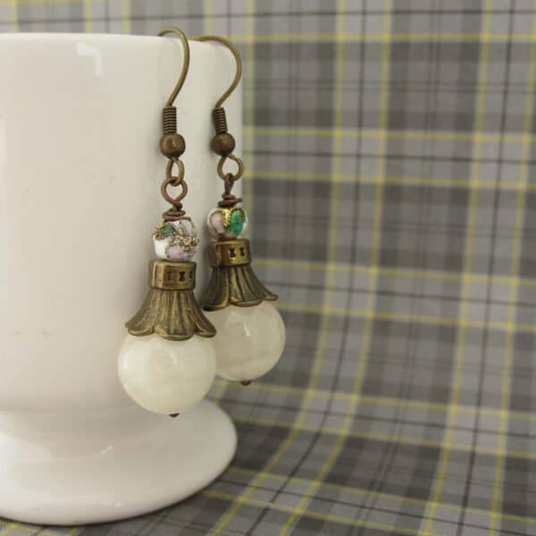 White Quartz and Cloisonne Earrings by Indigo Berry