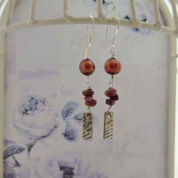 Ruby and Pearl Handcrafted Silver Earrings by Indigo Berry