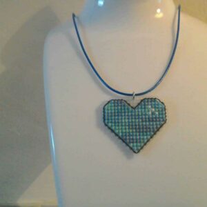 Tropical Ocean Cross Stitched Heart Necklace