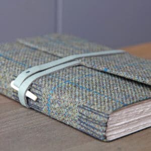 Green tweed long stitch journal