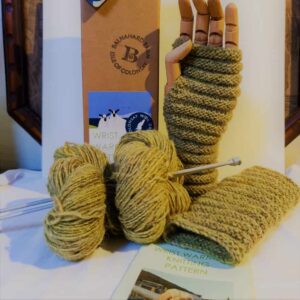 KNITTING KIT - Wrist Warmers in Plant Dyed Green Colonsay Wool