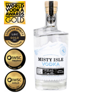 Misty Isle Scottish Vodka 70cl bottle. Distilled in Portree by Isle of Skye Distillers.