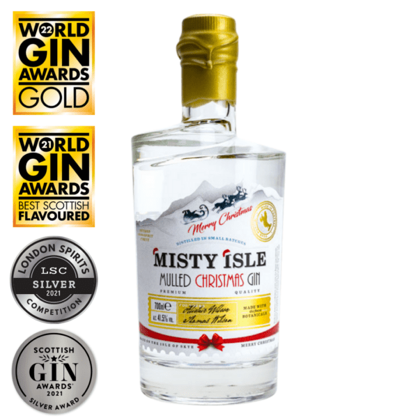 Misty Isle Mulled Christmas Gin 70cl. Distilled in Portree by Isle of Skye Distillers.