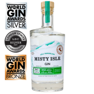 Misty Isle Cill Targhlain London Dry Style Gin 70cl. Distilled in Portree by Isle of Skye Distillers.