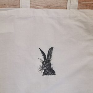 Lovely White Embroidered Hare Tote Bag