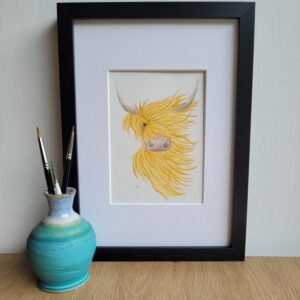 Highland Coo - Original Watercolour Painting Framed A4