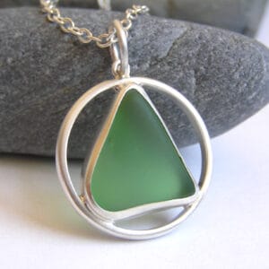 Handmade Green Sea Glass Pendant in Recycled Sterling Silver