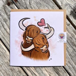 Highland cow couple - greeting card (large recycled)